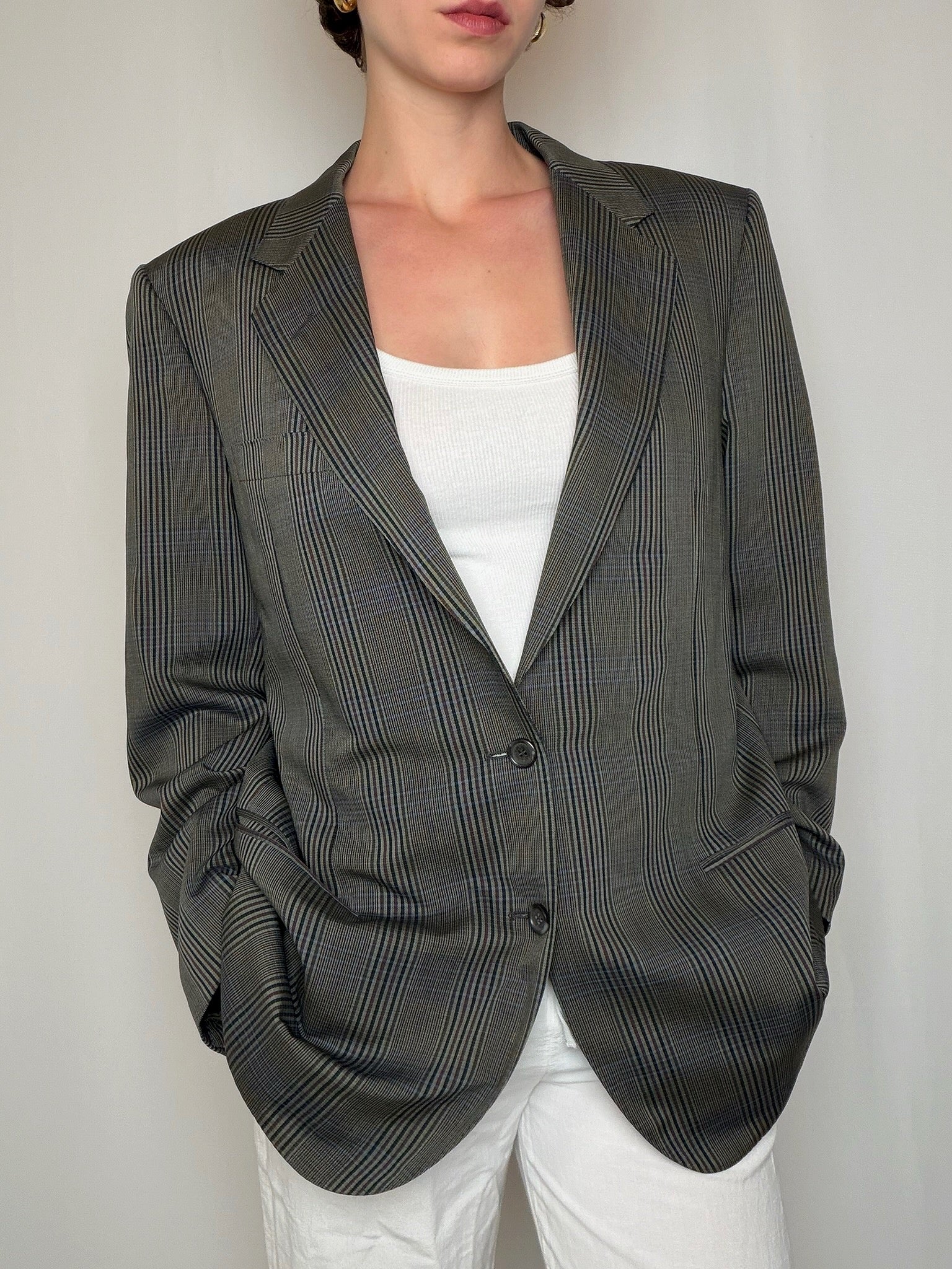 Blazer gris foncé à carreaux vintage