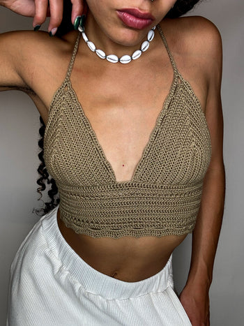 Top en crochet beige S vintage