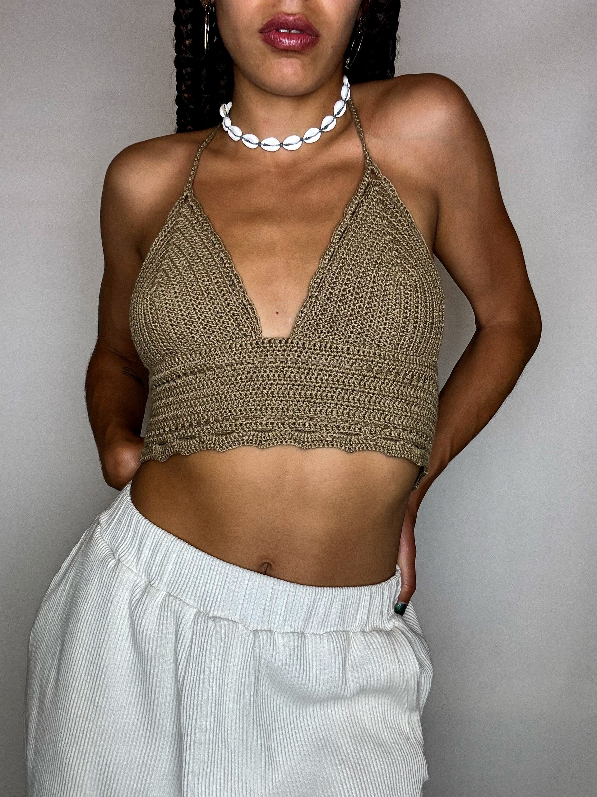 Vintage beige Häkeltop, Größe S 