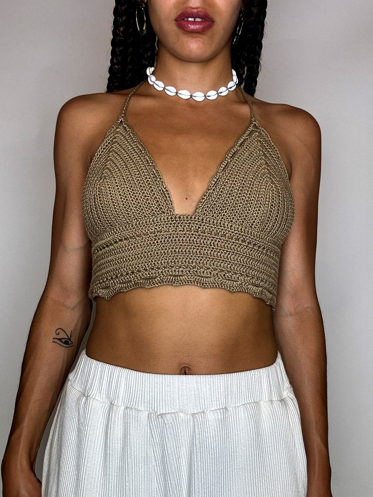 Top en crochet beige S vintage