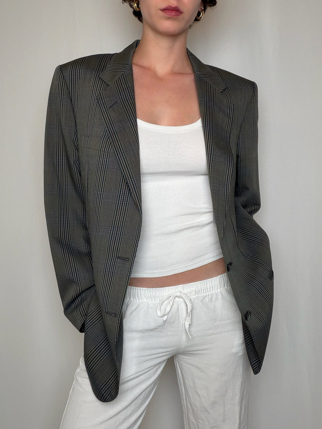 Blazer gris foncé à carreaux vintage