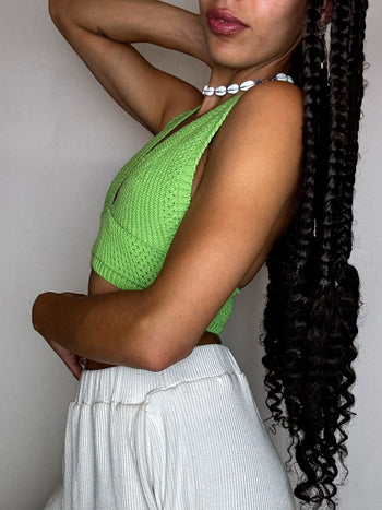 Top en crochet vert S vintage