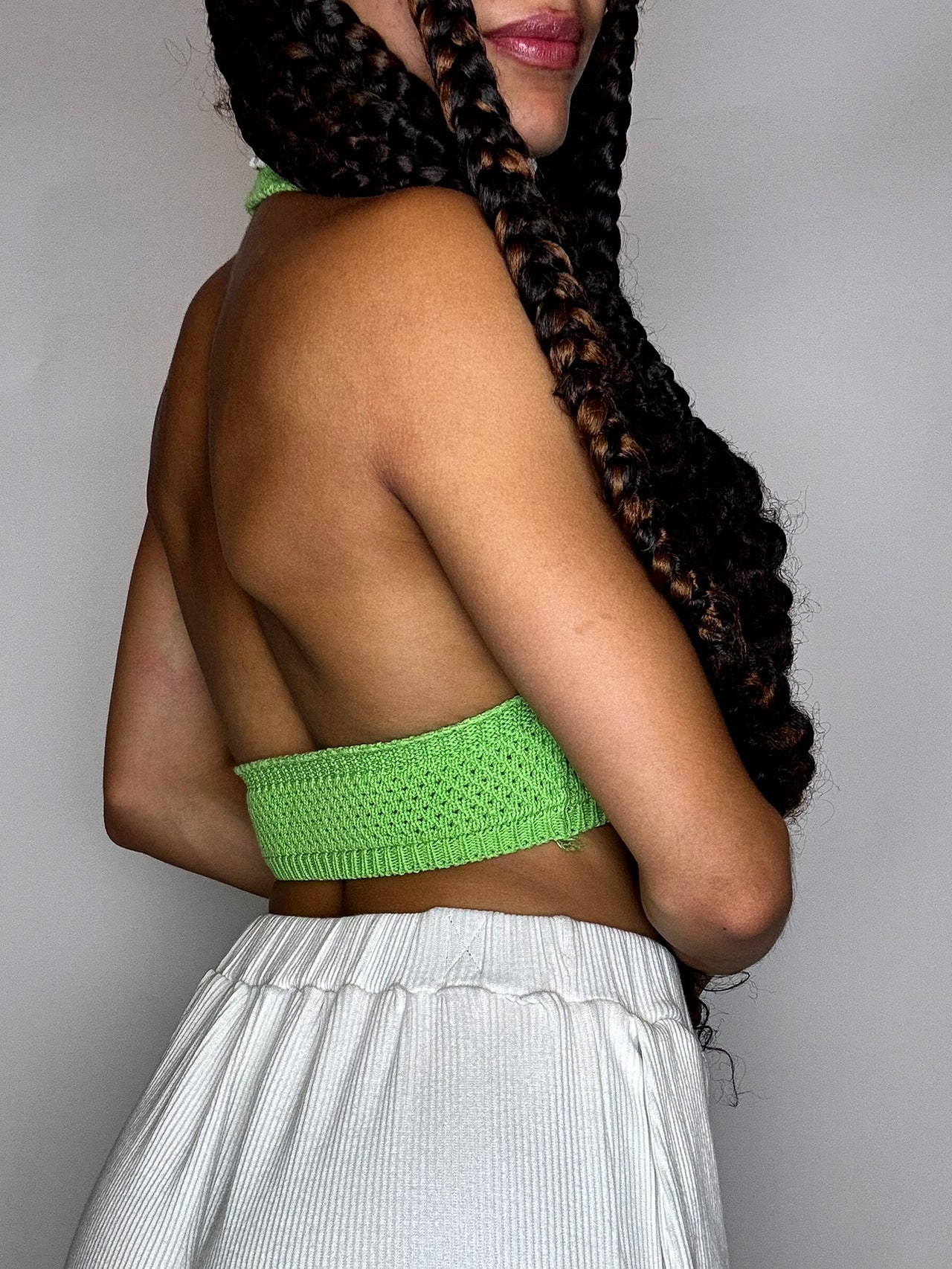 Top en crochet vert S vintage