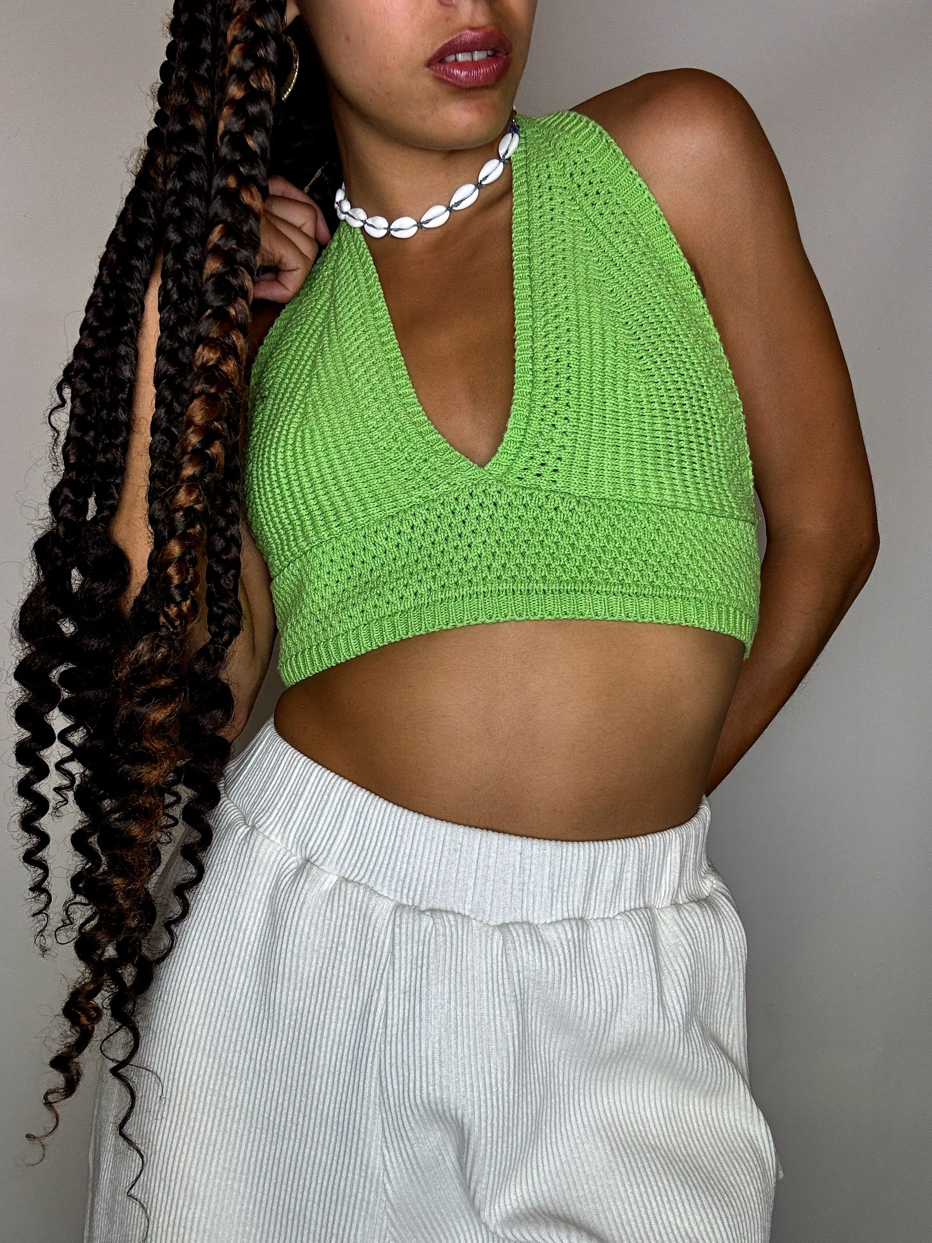Green vintage S crochet top