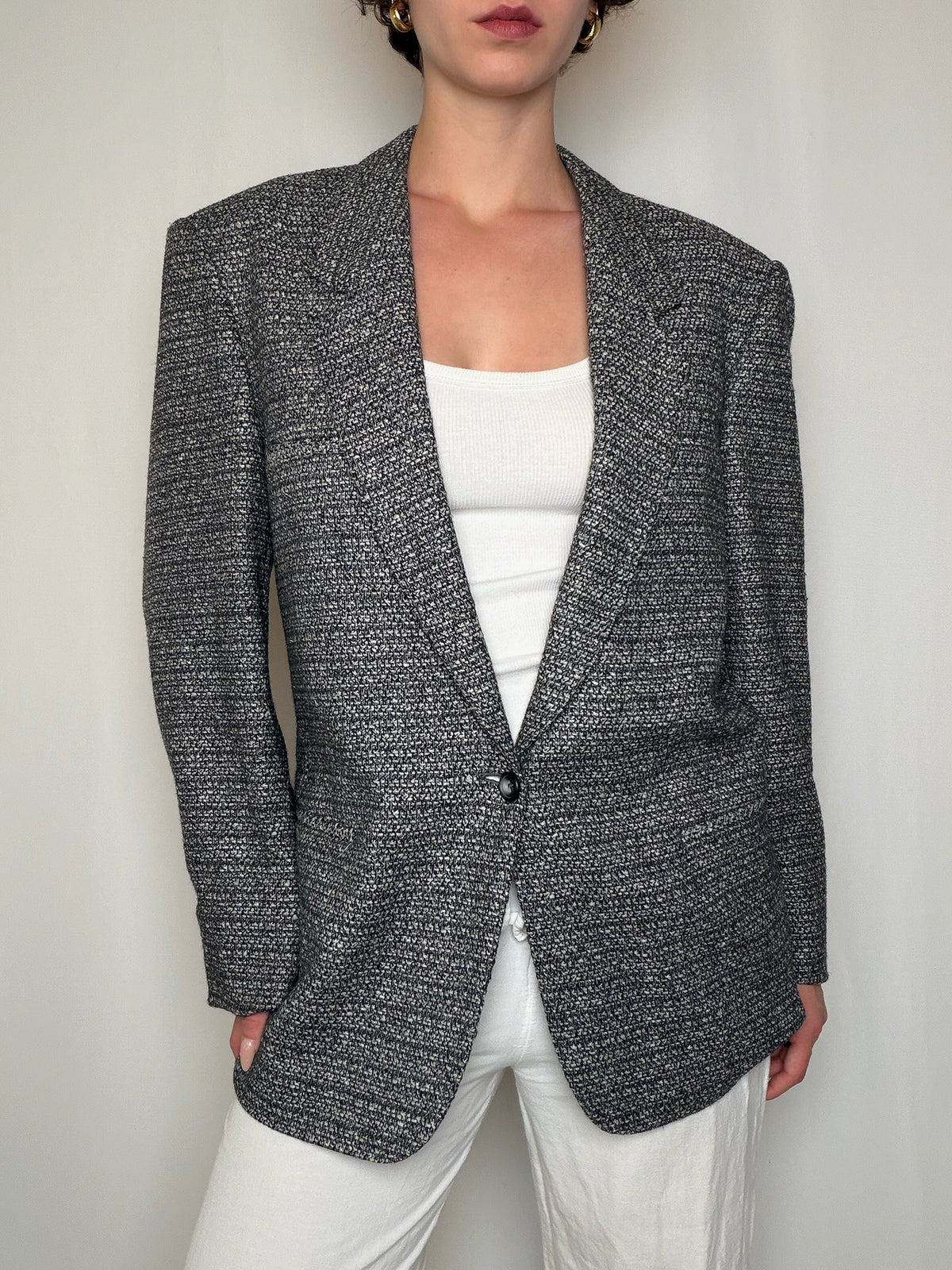 Blazer tissé épais gris vintage