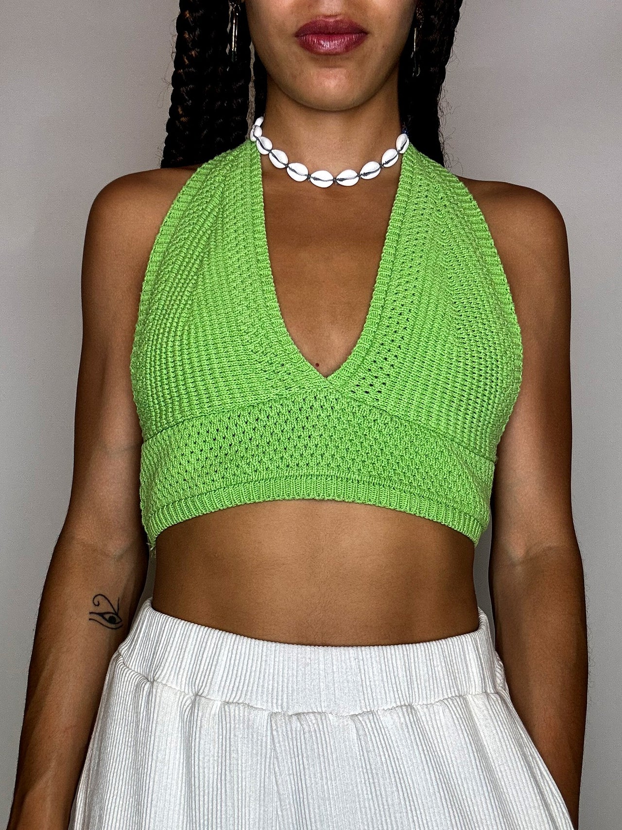 Top en crochet vert S vintage
