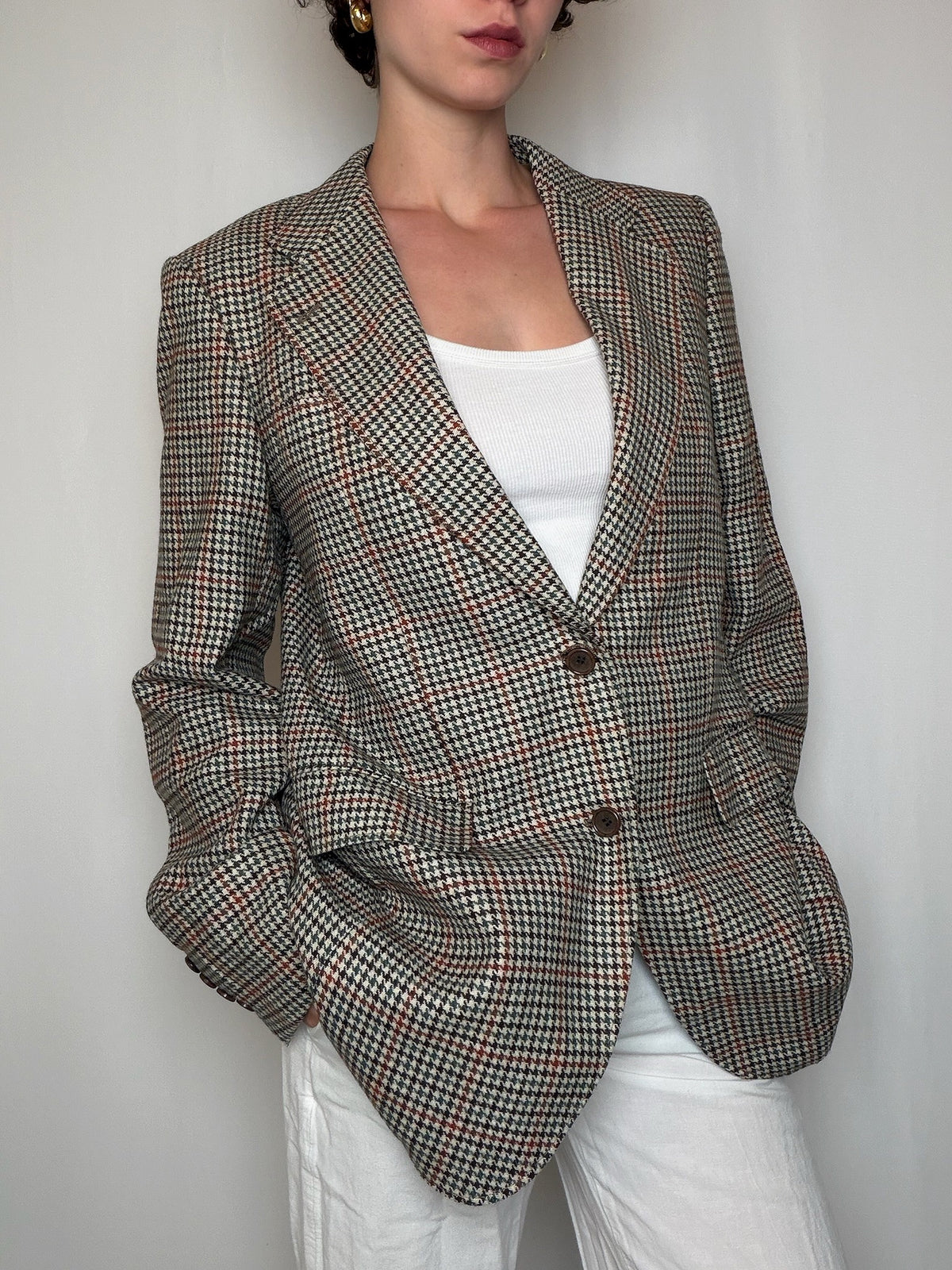 Blazer beige pied-de-poule vintage