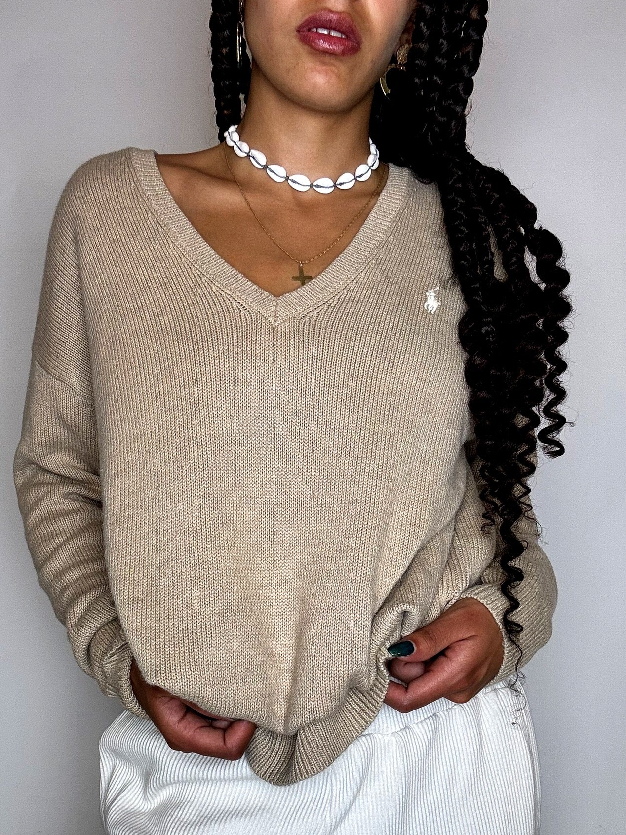 Vintage Patterned Knit Crew Neck Sweater M/L