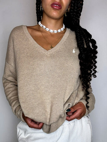 Vintage Gemusterter Strickpullover mit Rundhalsausschnitt M/L