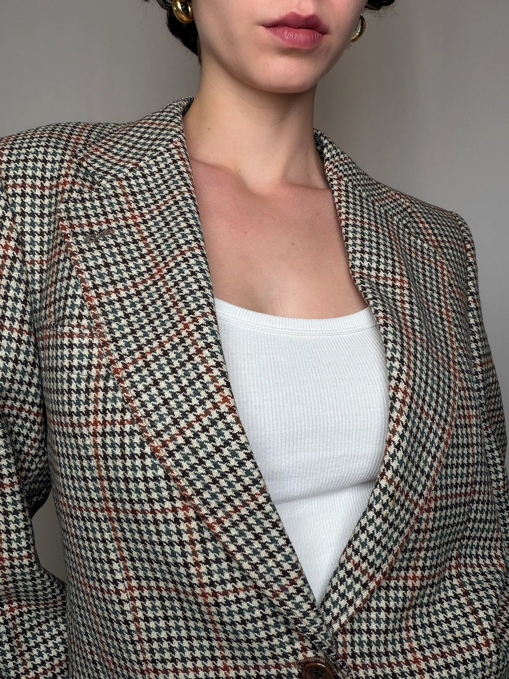 Blazer beige pied-de-poule vintage