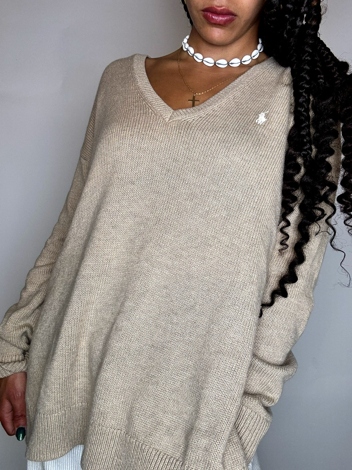 Vintage Patterned Knit Crew Neck Sweater M/L