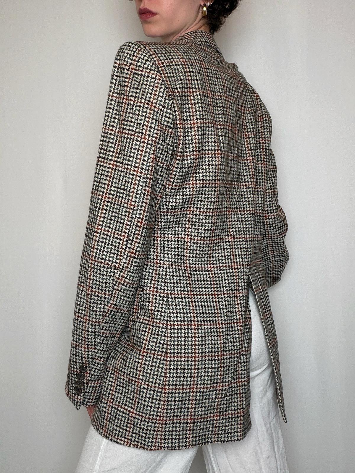 Blazer beige pied-de-poule vintage