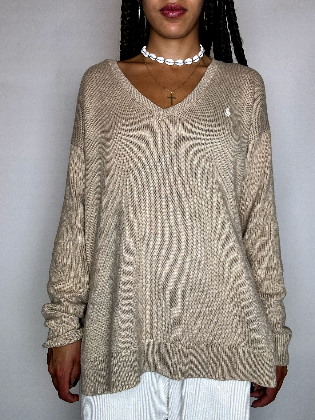 Vintage Patterned Knit Crew Neck Sweater M/L