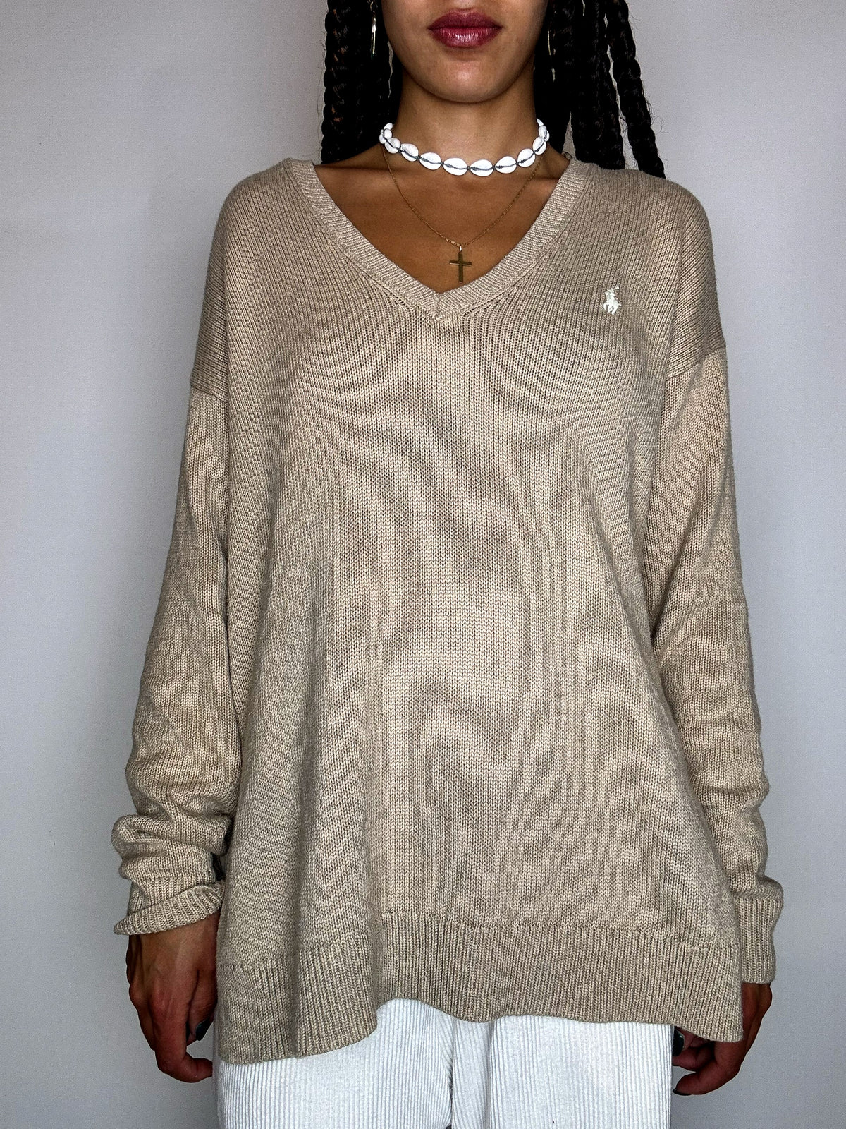 Vintage Patterned Knit Crew Neck Sweater M/L