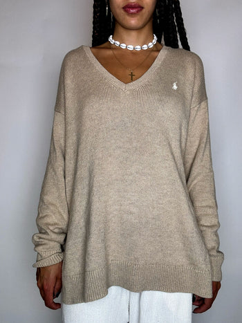 Vintage Gemusterter Strickpullover mit Rundhalsausschnitt M/L