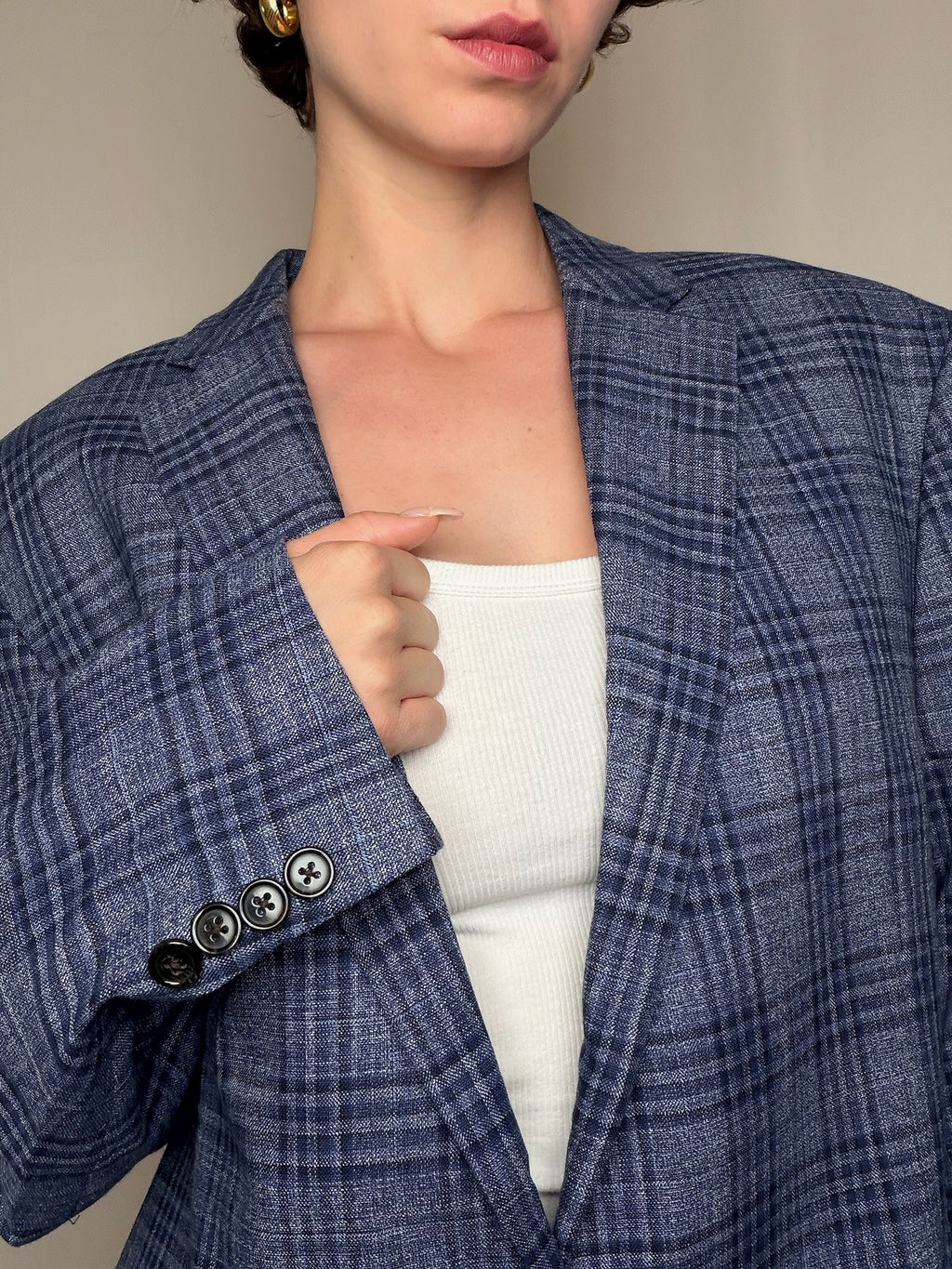 Blazer bleu à carreaux Ralph Lauren vintage