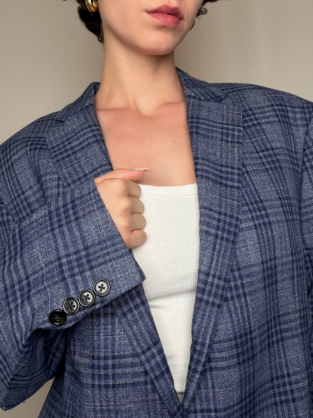 Blazer bleu à carreaux Ralph Lauren vintage