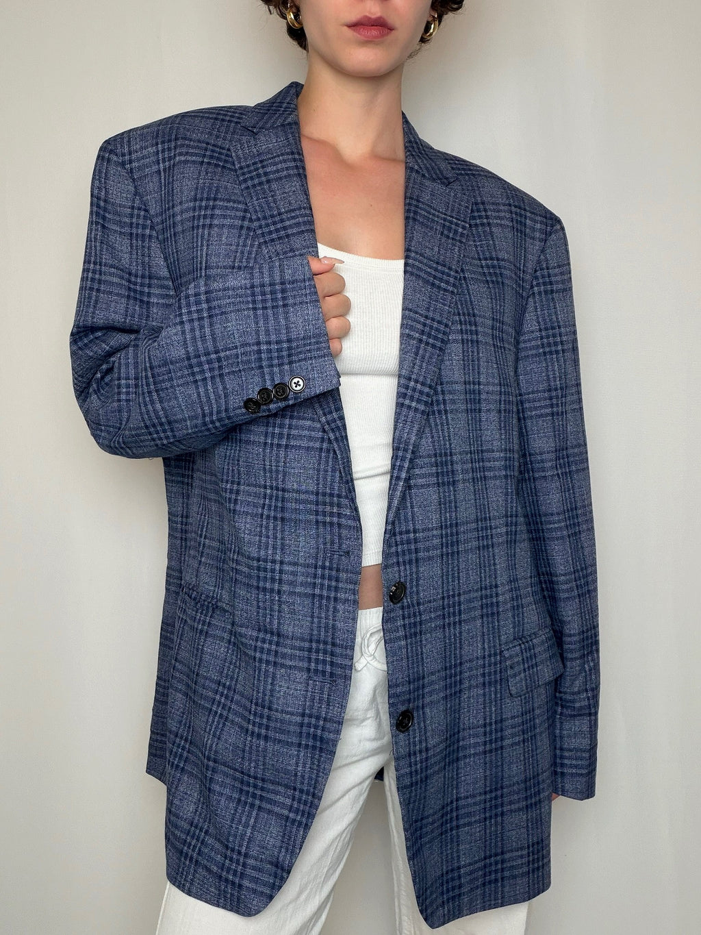 Blazer bleu à carreaux Ralph Lauren vintage
