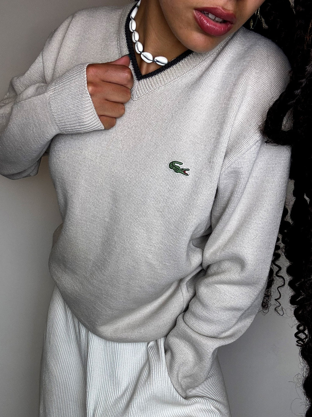 LACOSTE S vintage black V-neck wool sweater
