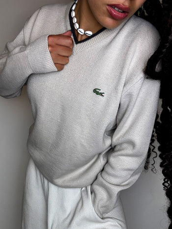 LACOSTE S vintage black V-neck wool sweater
