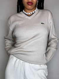 LACOSTE S vintage black V-neck wool sweater