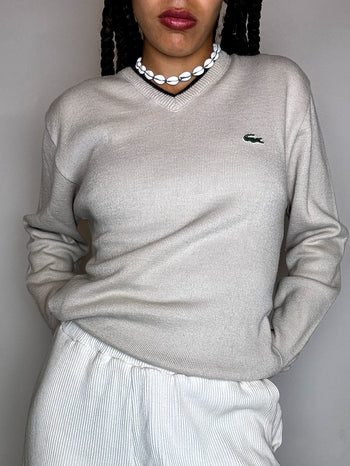 LACOSTE S vintage black V-neck wool sweater