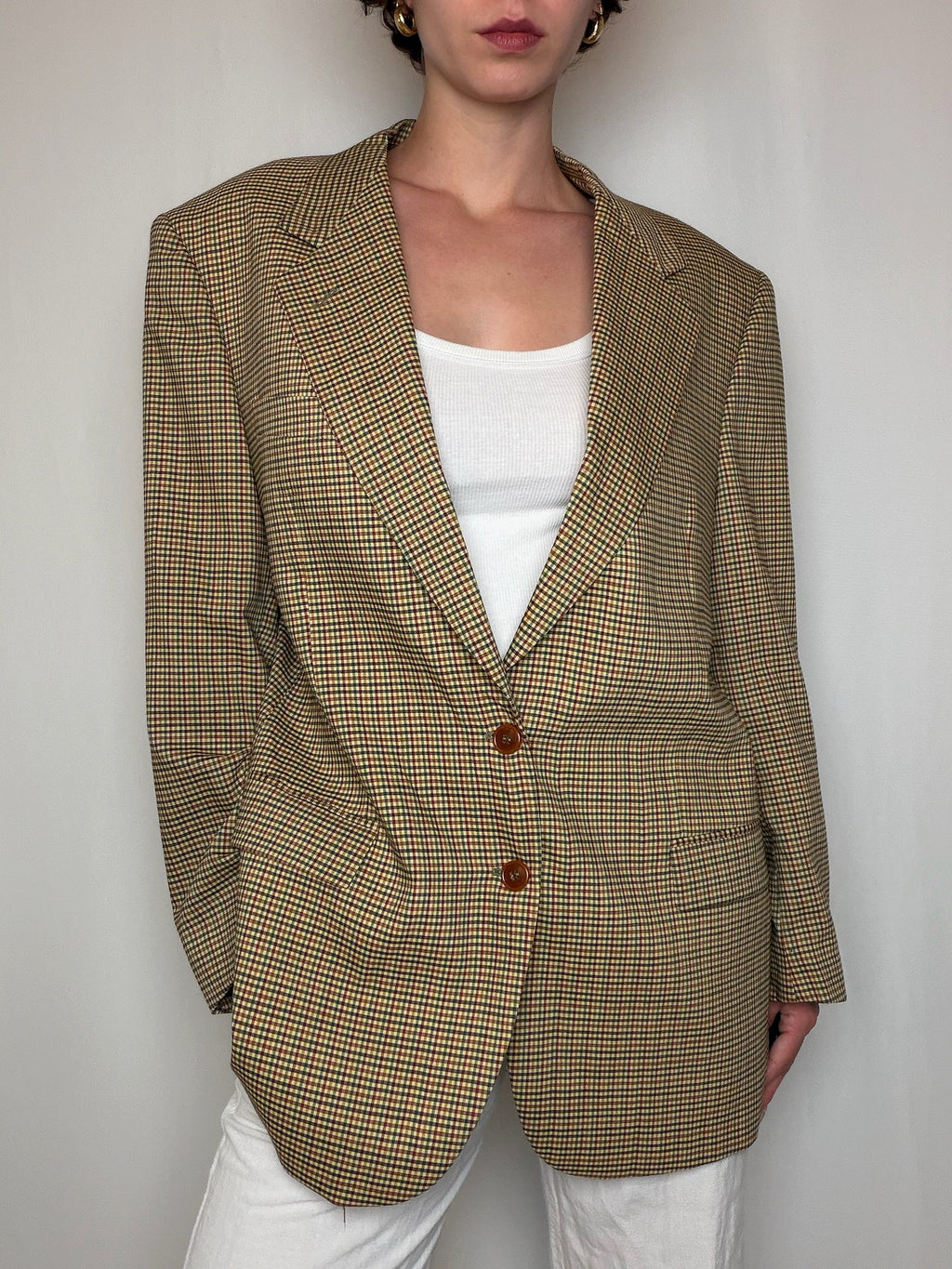 Blazer beige/jaune à carreaux vintage