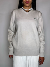 LACOSTE S vintage black V-neck wool sweater