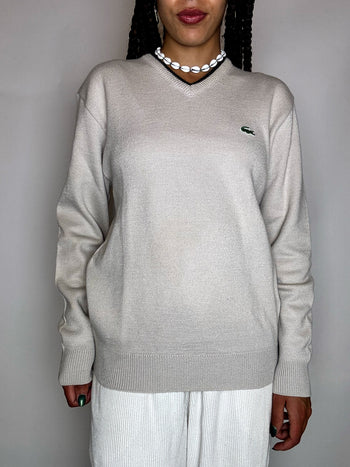LACOSTE S vintage black V-neck wool sweater