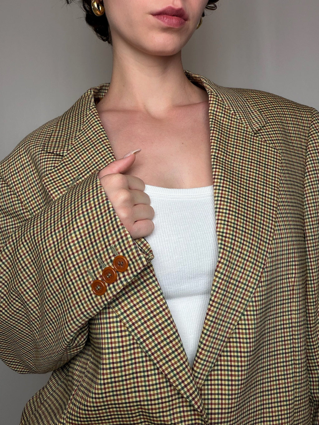 Blazer beige/jaune à carreaux vintage