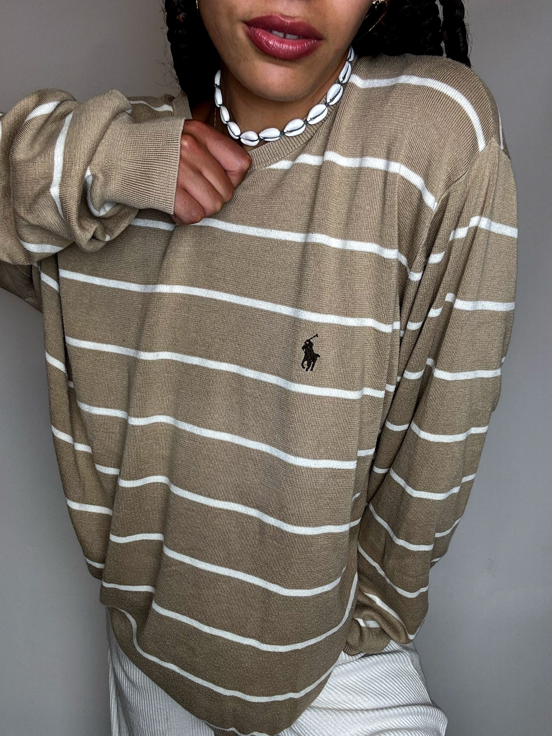 Vintage Patterned Knit Crew Neck Sweater M/L