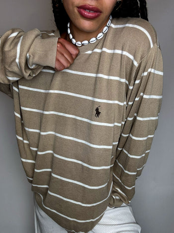 Vintage Patterned Knit Crew Neck Sweater M/L