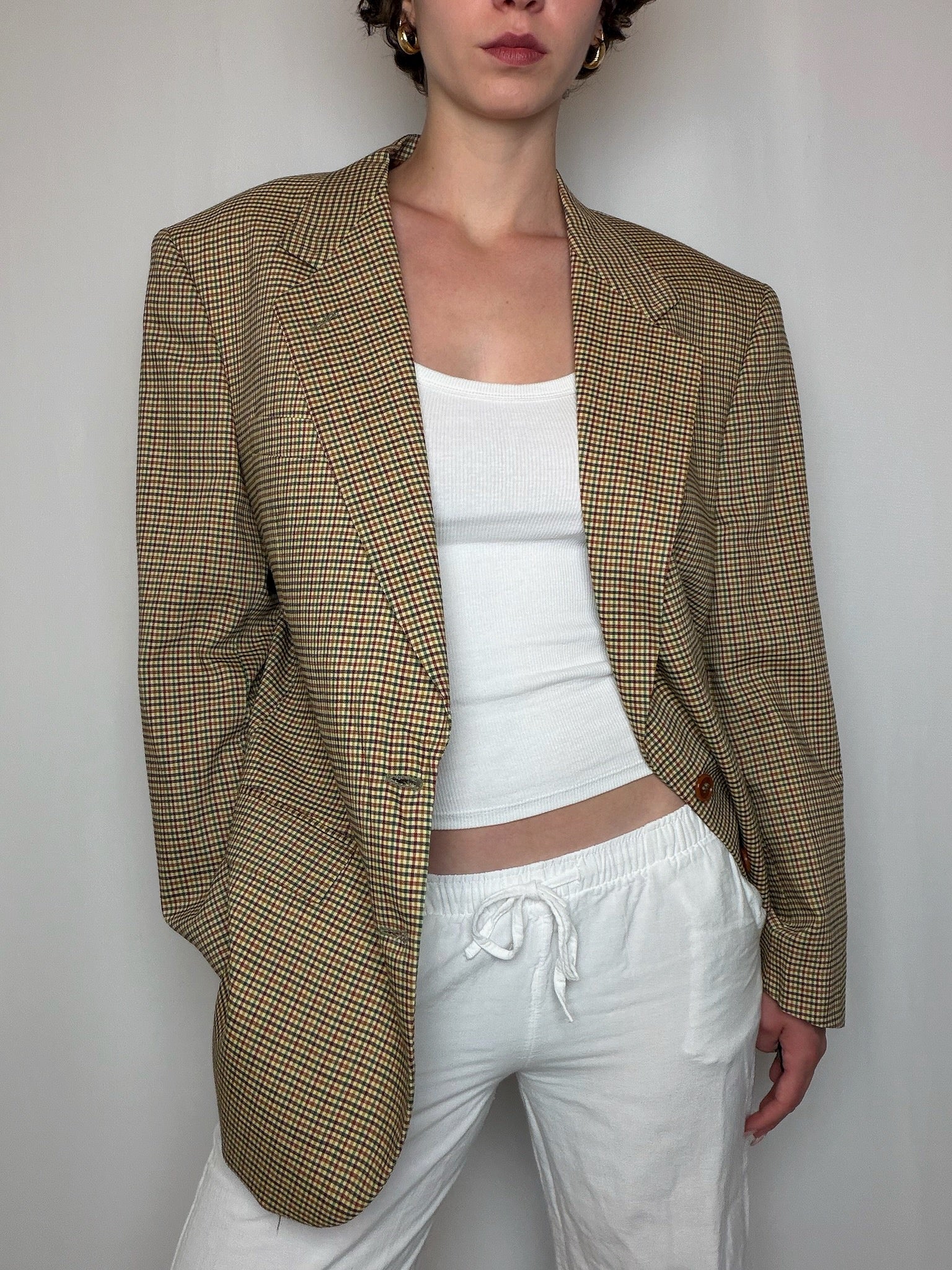 Blazer beige/jaune à carreaux vintage