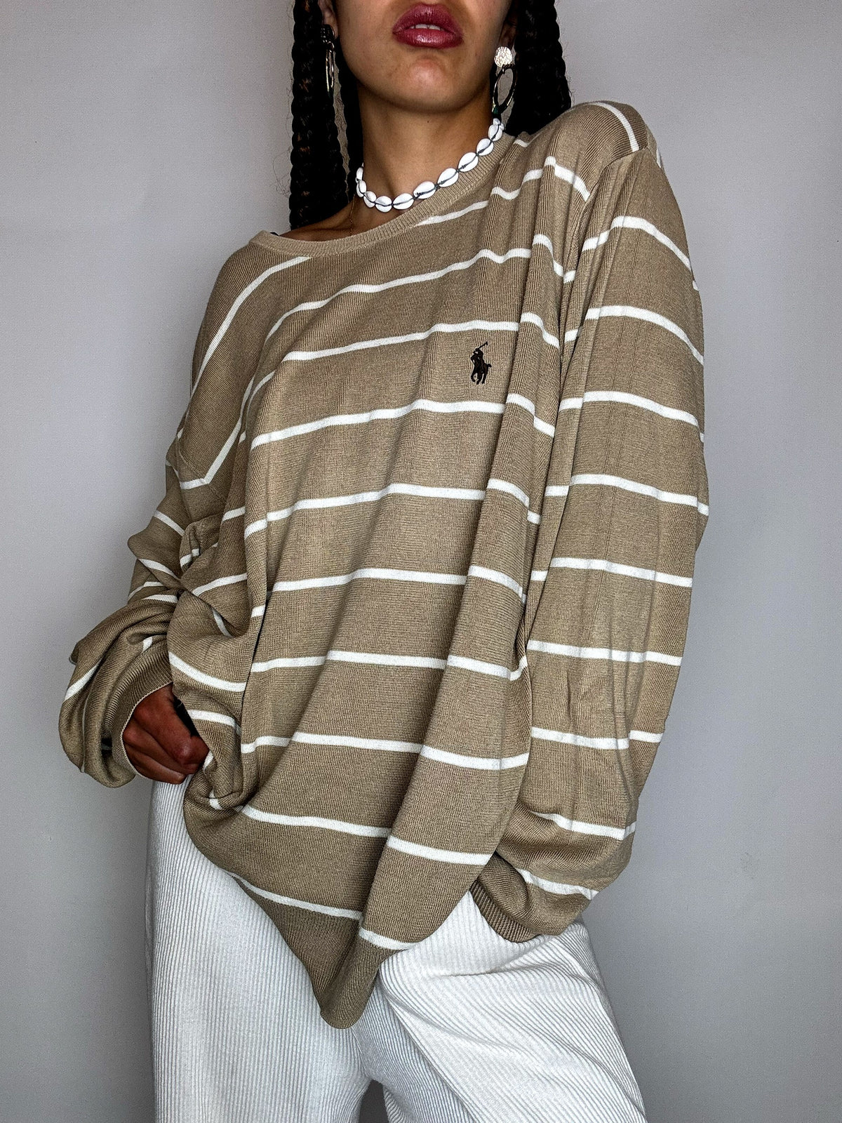 Vintage Patterned Knit Crew Neck Sweater M/L