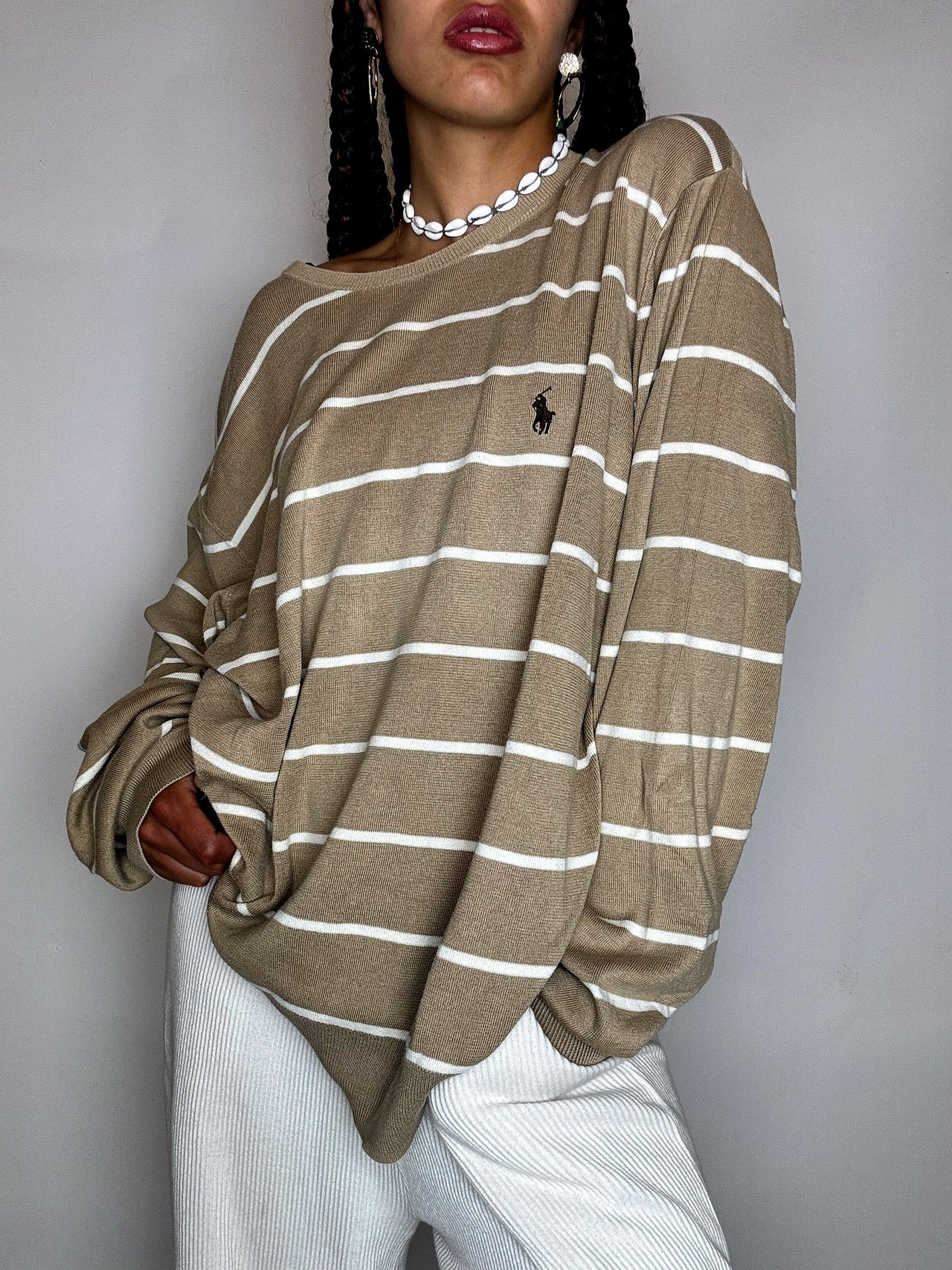Vintage Patterned Knit Crew Neck Sweater M/L