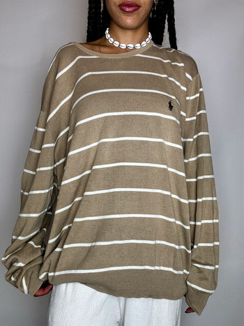 Vintage Patterned Knit Crew Neck Sweater M/L