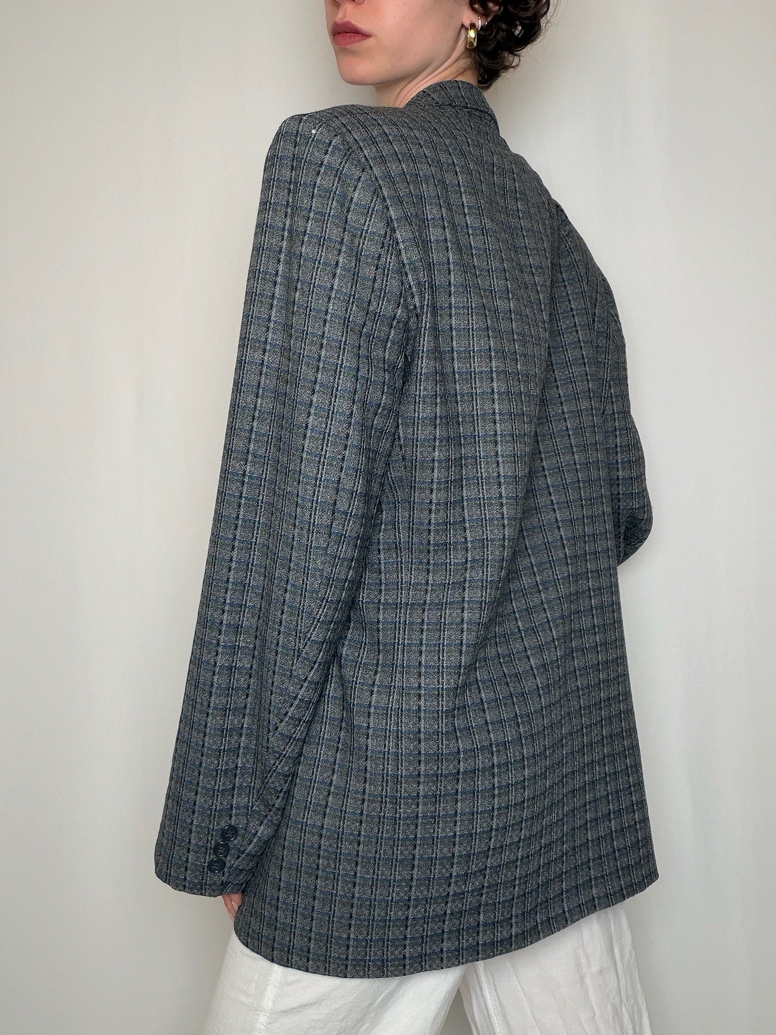Blazer gris/bleu à carreaux vintage