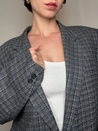 Blazer gris/bleu à carreaux vintage