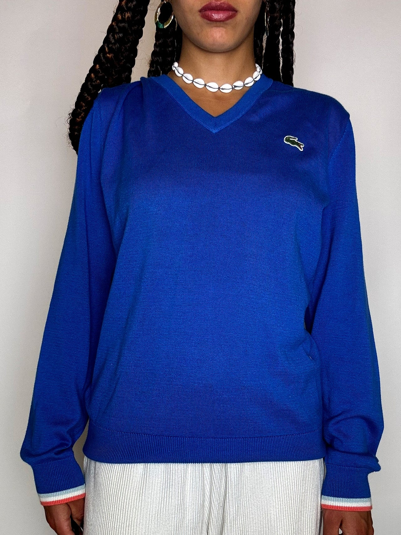 LACOSTE S vintage black V-neck wool sweater