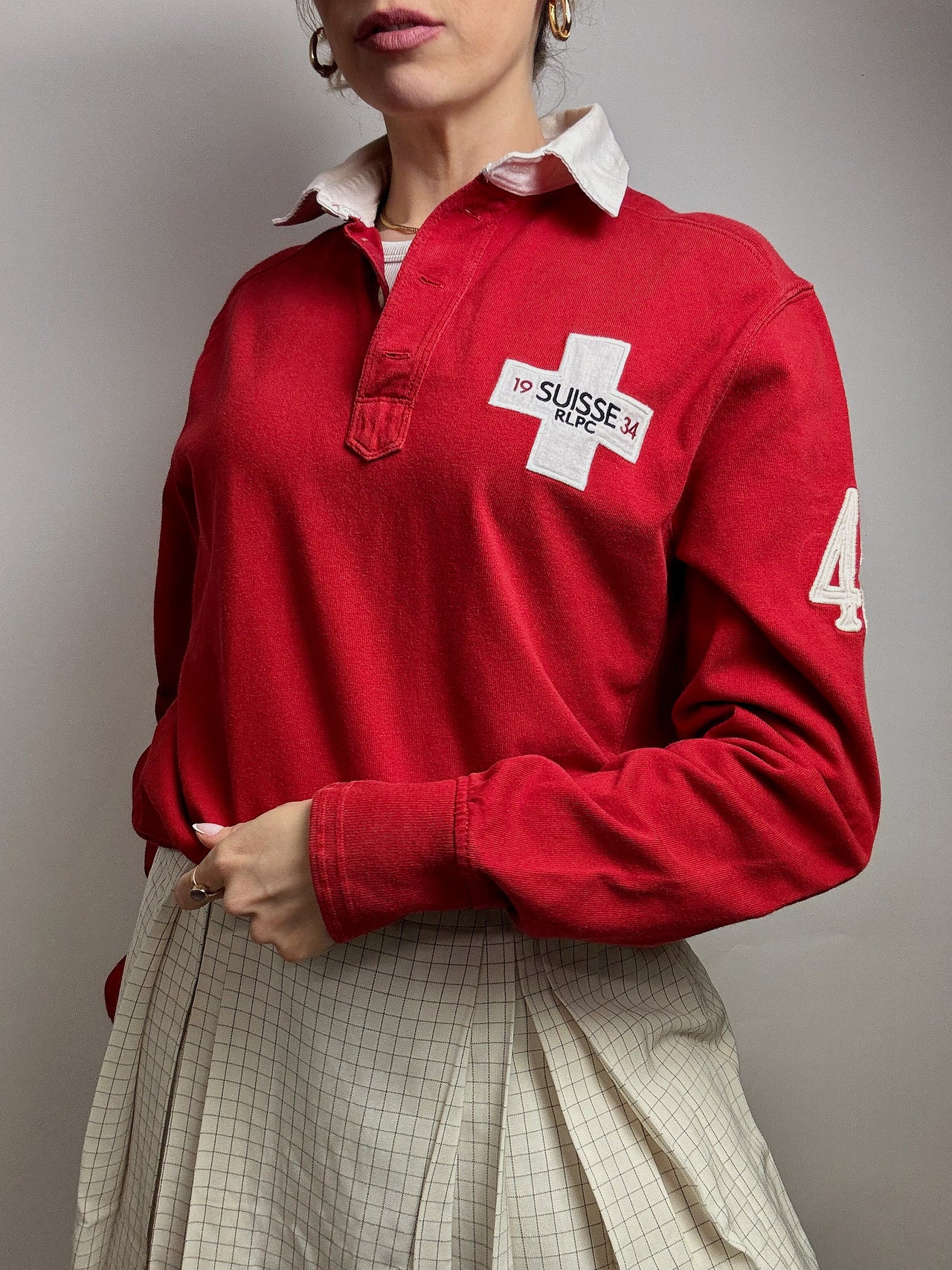 Vintage RALPH LAUREN red long-sleeved polo shirt M