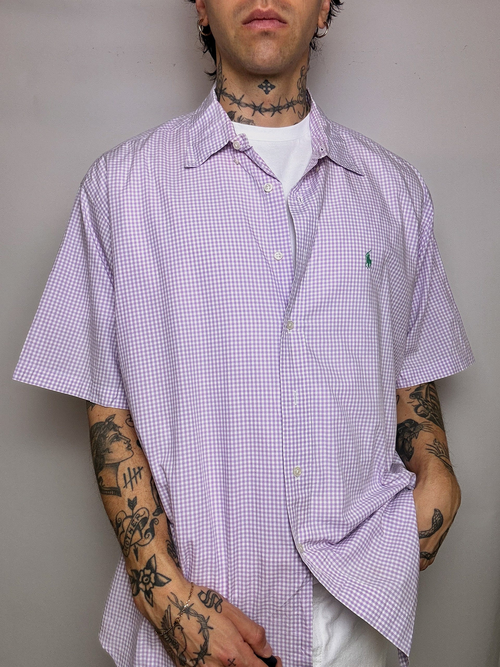 Chemise à carreaux lila RALPH LAUREN L vintage