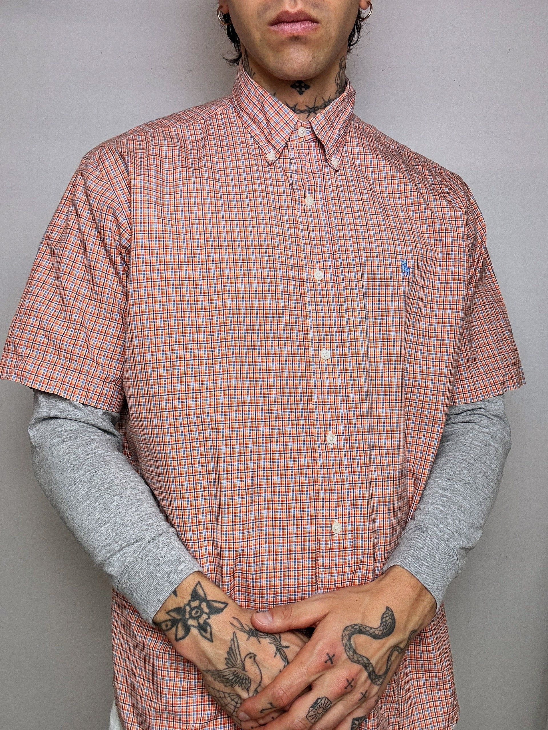 Chemise à carreaux saumon RALPH LAUREN L vintage