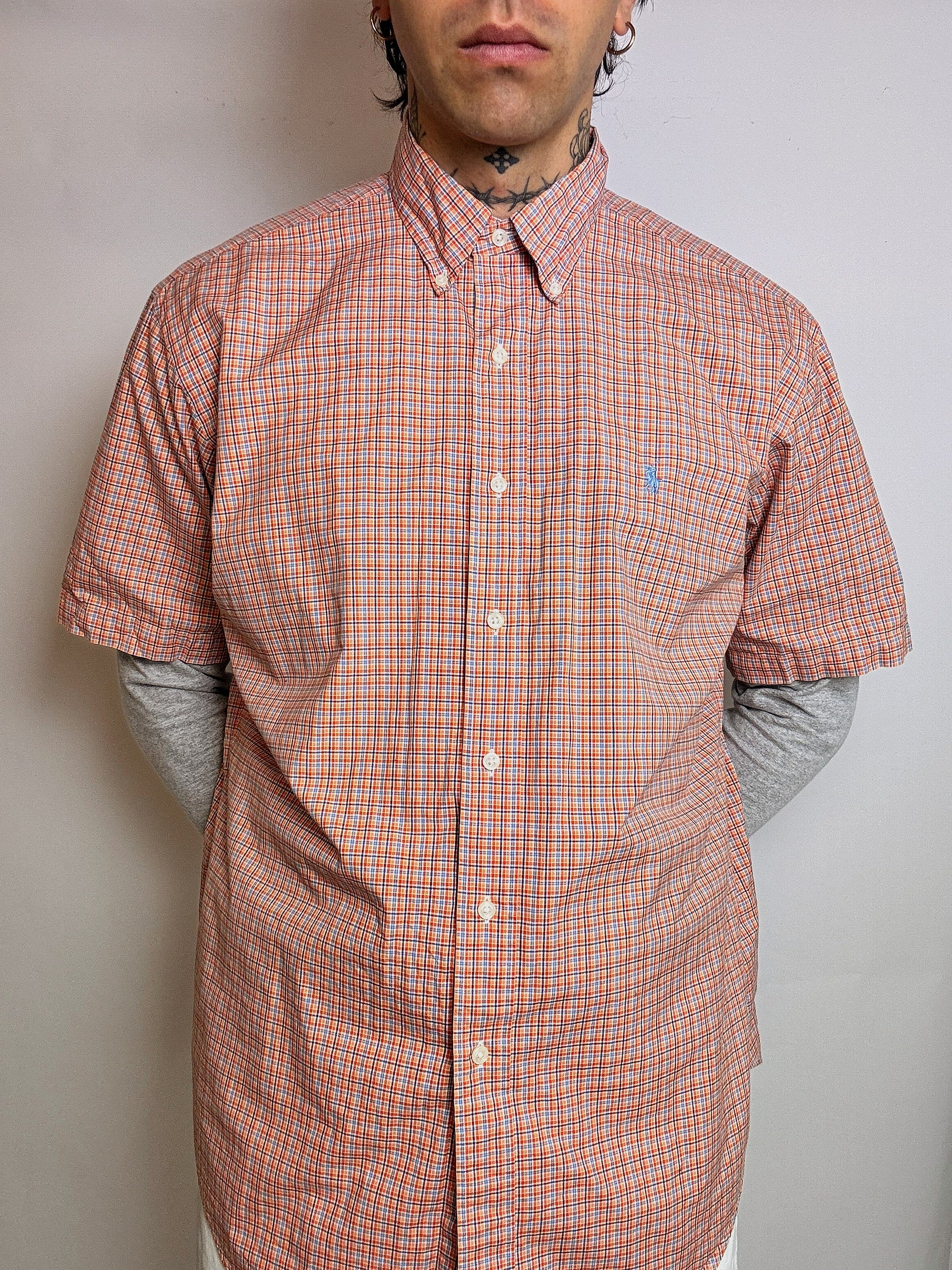 Chemise à carreaux saumon RALPH LAUREN L vintage