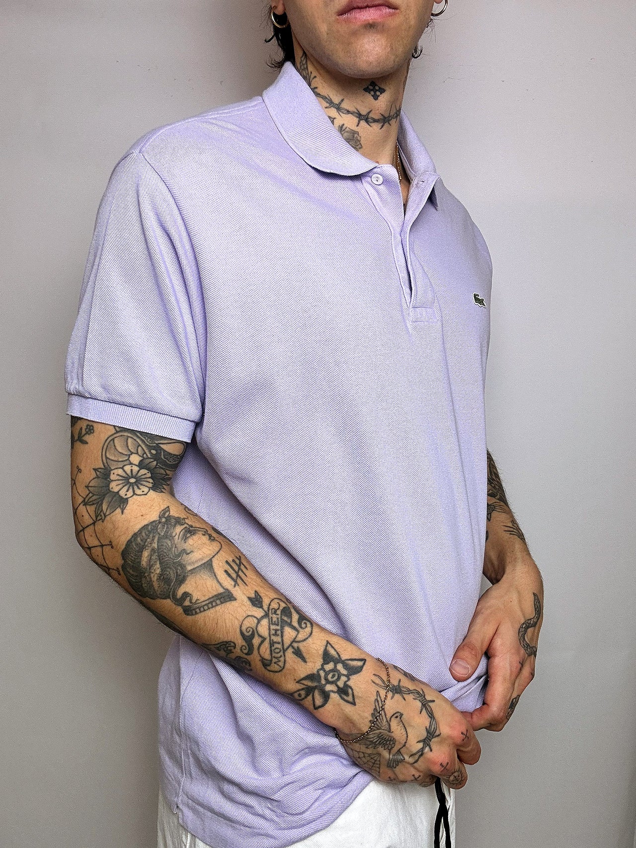 LACOSTE S vintage lilac short-sleeved polo shirt