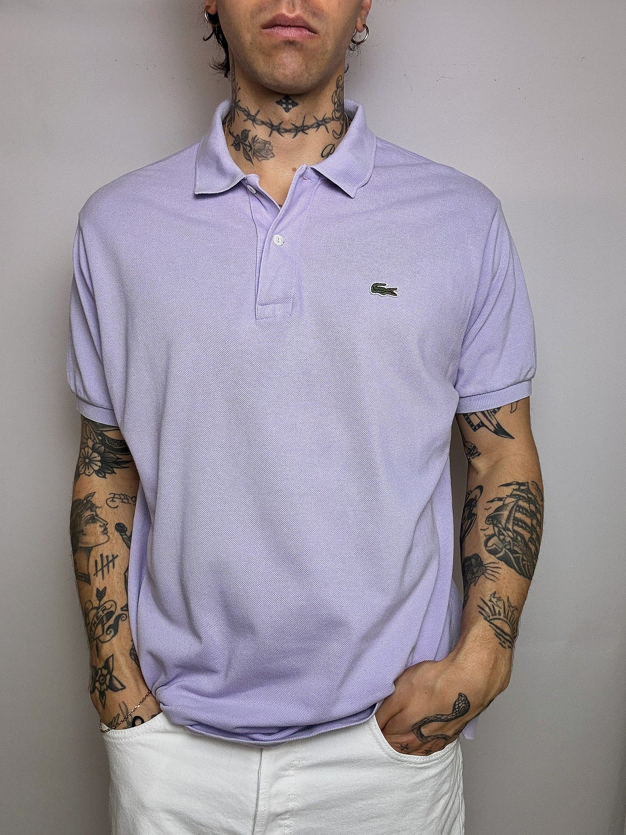 LACOSTE S vintage lilac short-sleeved polo shirt