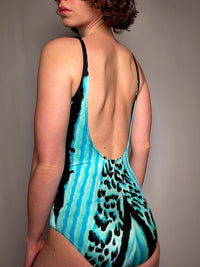 Maillot de bain zébré bleu L vintage