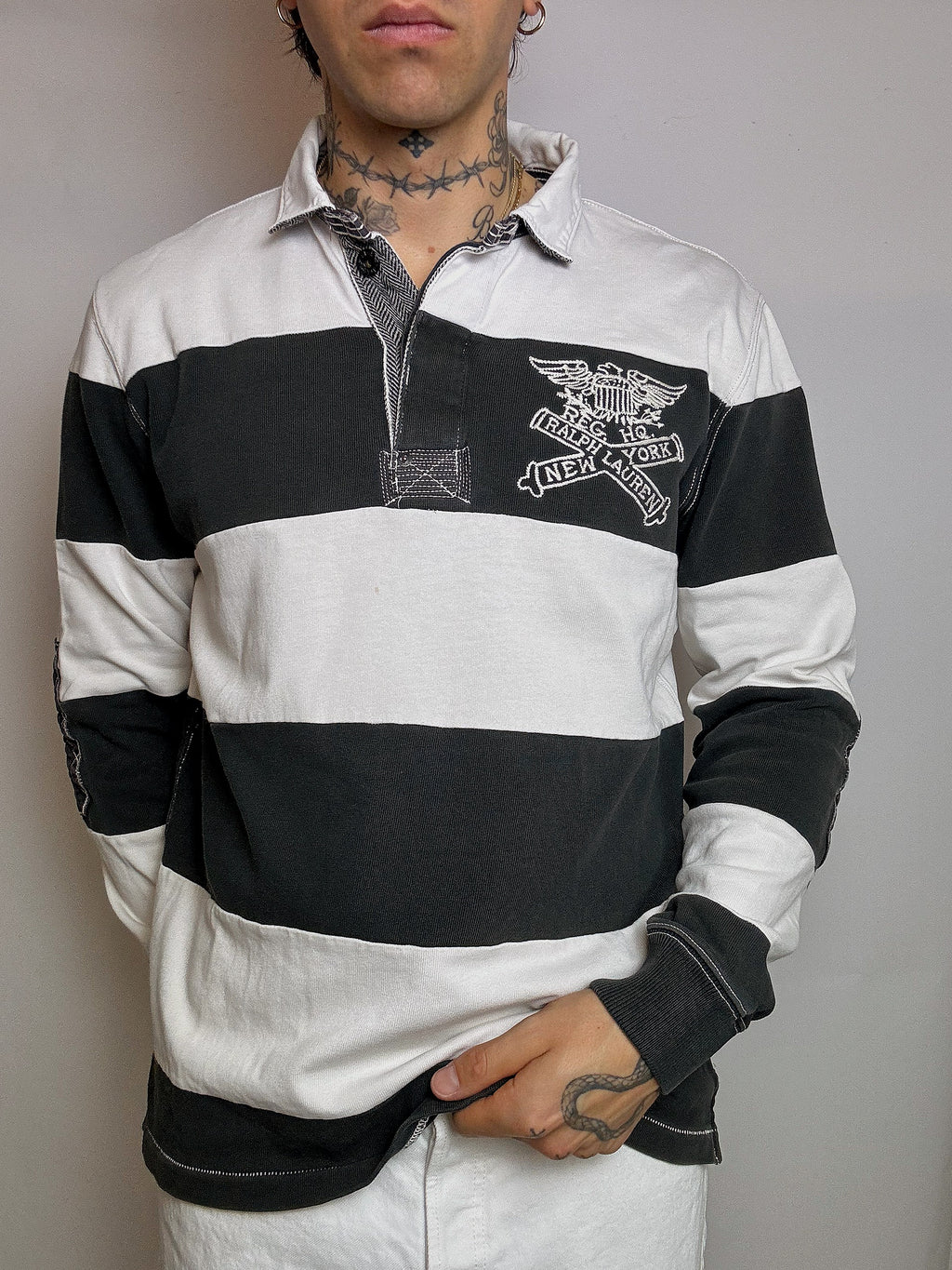 Polo manches longues rayé RALPH LAUREN XL vintage