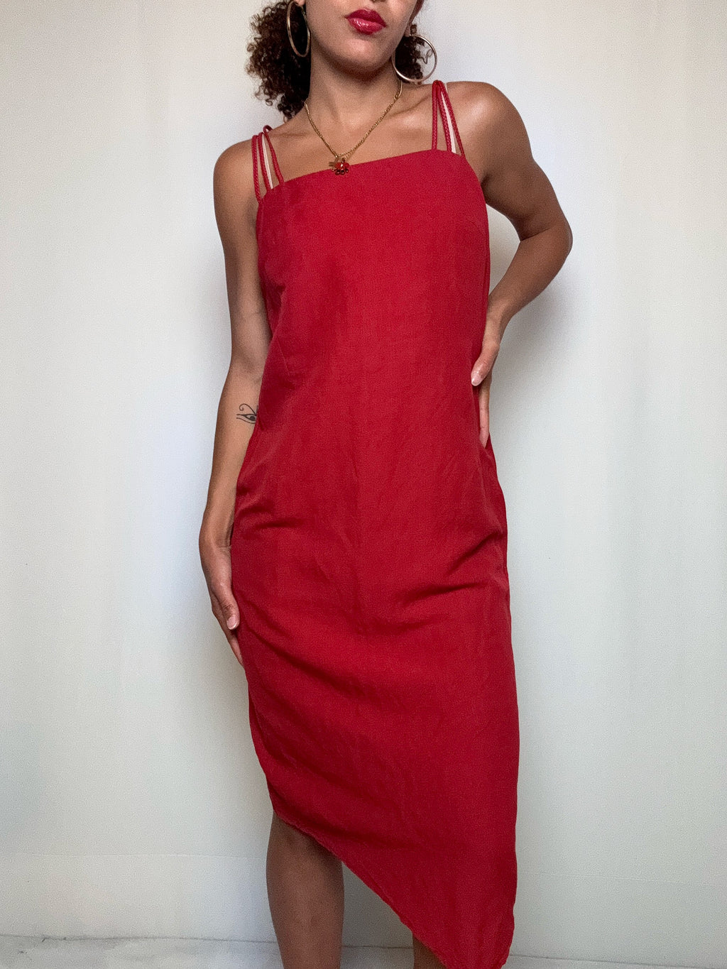 Robe en lin rouge L vintage