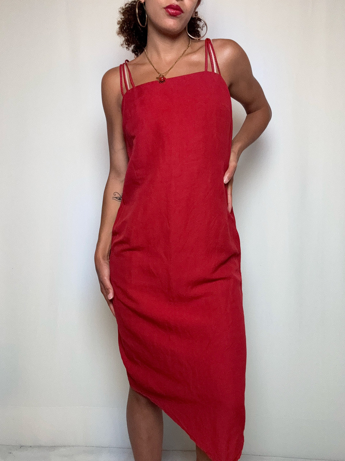 Robe en lin rouge L vintage