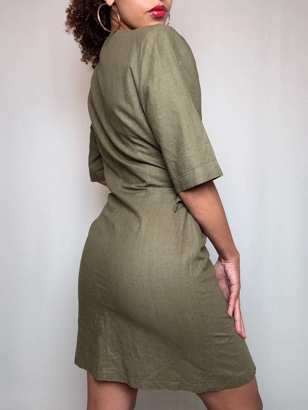 Robe en lin kaki S vintage